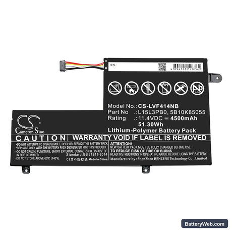 Lenovo Flex 4 1470 Replacement Battery, 11.4V, 4500mAh, Li-Polymer 3