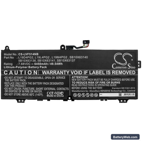 Lenovo IdeaPad Flex 5 1470 Replacement Battery, 7.68V, 6450mAh, Li-Polymer 3