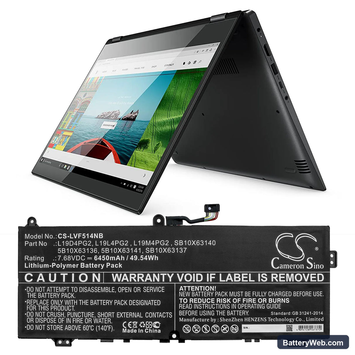 Lenovo IdeaPad Flex 5 1470 Replacement Battery, 7.68V, 6450mAh, Li-Polymer 5