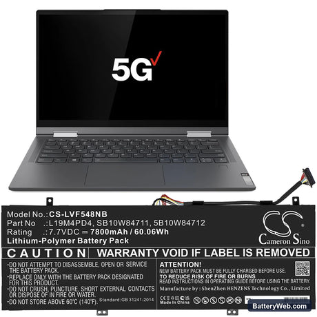 Lenovo Flex 5G Replacement Battery, 7.7V, 7800mAh, Li-Polymer 5