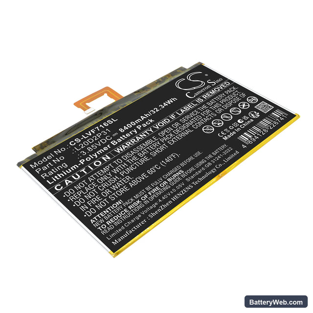 Lenovo Pad Pro 2021 Replacement Battery, 3.85V, 8400mAh, Li-Polymer 1