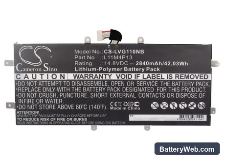 Lenovo IdeaPad Yoga 11 Replacement Battery, 14.8V, 2840mAh, Li-Polymer 5