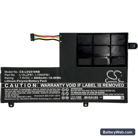 Lenovo Yoga 510 Replacement Battery, 7.6V, 4600mAh, Li-Polymer 3