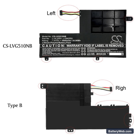 Lenovo Yoga 510 Replacement Battery, 7.6V, 4600mAh, Li-Polymer 5
