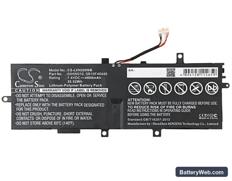 Lenovo ThinkPad Helix 2 Replacement Battery, 7.4V, 4800mAh, Li-Polymer 5