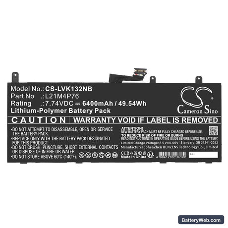 Lenovo ThinkPad X13S GEN 1-21BX000EHV Replacement Battery, 7.74V, 6400mAh, Li-Polymer 3
