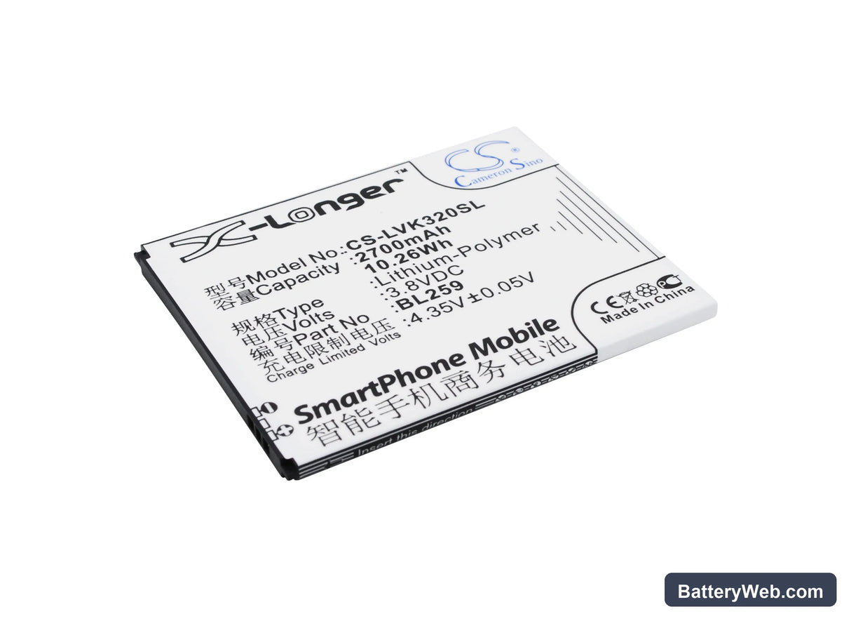 Lenovo Lemon 3 Replacement Battery, 3.8V, 2700mAh, Li-Polymer 1