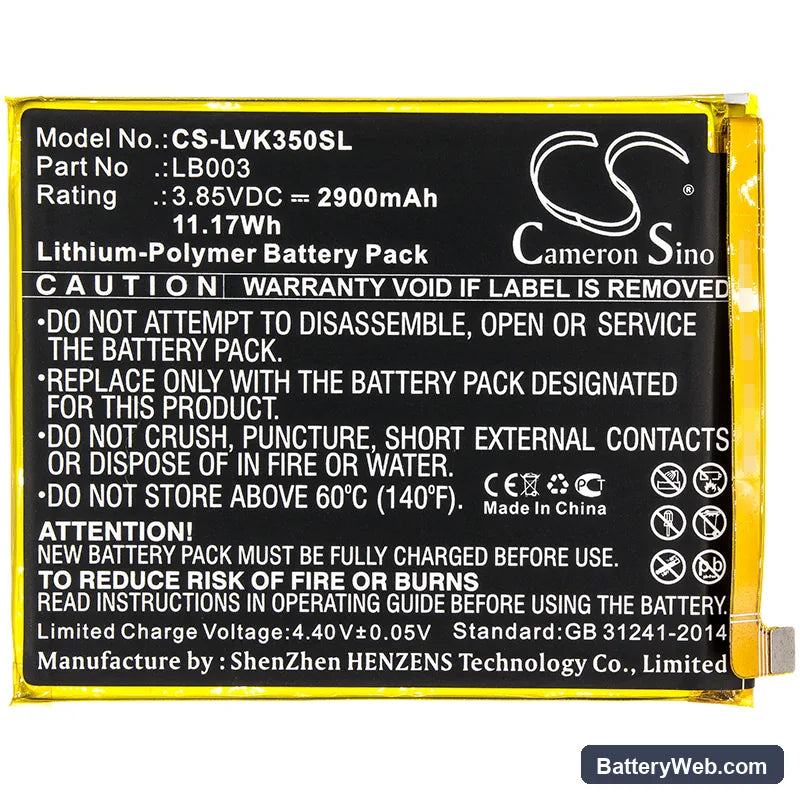 Lenovo K5 Replacement Battery, 3.85V, 2900mAh, Li-Polymer 3