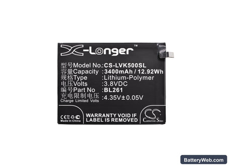 Lenovo K5 Note Replacement Battery, 3.8V, 3400mAh, Li-Polymer 5