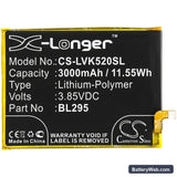 Lenovo K5s Replacement Battery, 3.85V, 3000mAh, Li-Polymer 3