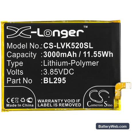 Lenovo K5s Replacement Battery, 3.85V, 3000mAh, Li-Polymer 3