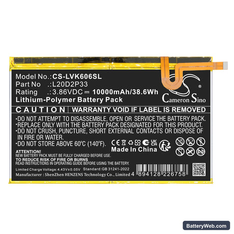 Lenovo Yoga Pad Pro Replacement Battery, 3.86V, 10000mAh, Li-Polymer 3