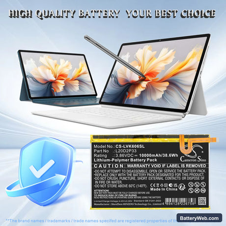 Lenovo Yoga Pad Pro Replacement Battery, 3.86V, 10000mAh, Li-Polymer 5