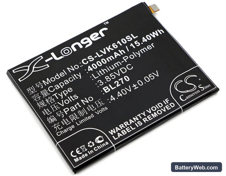 Lenovo Vibe K6 Plus Replacement Battery, 3.85V, 4000mAh, Li-Polymer 1