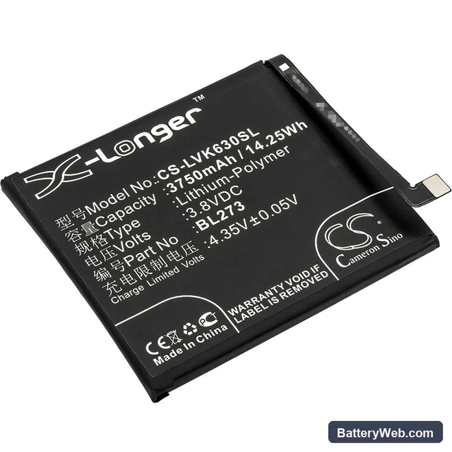 Lenovo K6 Note Replacement Battery, 3.8V, 3750mAh, Li-Polymer 1