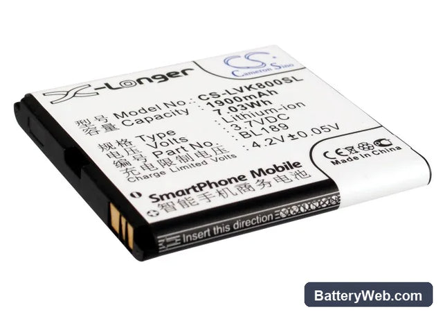 Lenovo K800 Replacement Battery, 3.7V, 1900mAh, Li-ion 1