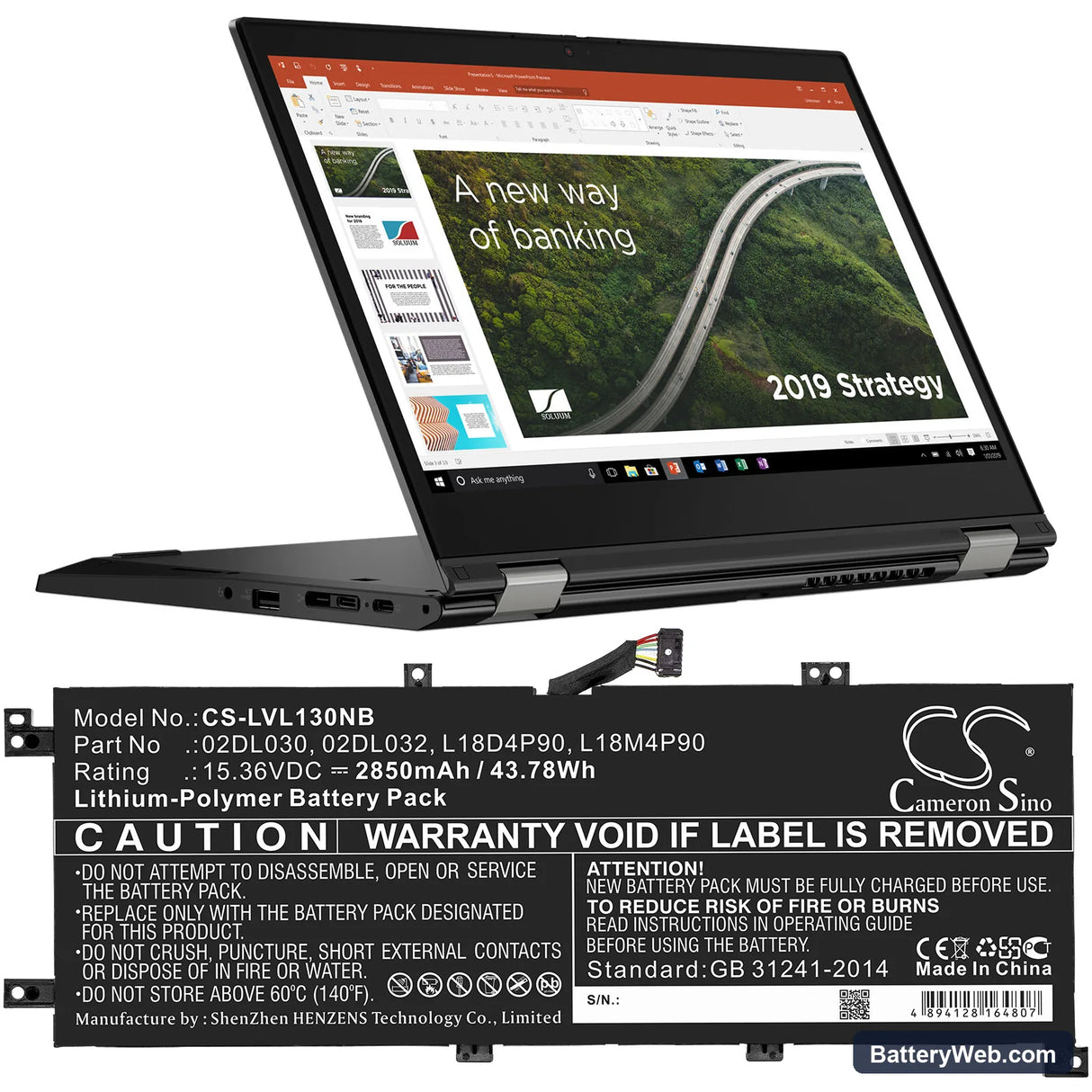 Lenovo ThinkPad L13-20R4S4L200 Replacement Battery, 15.36V, 2850mAh, Li-Polymer 5
