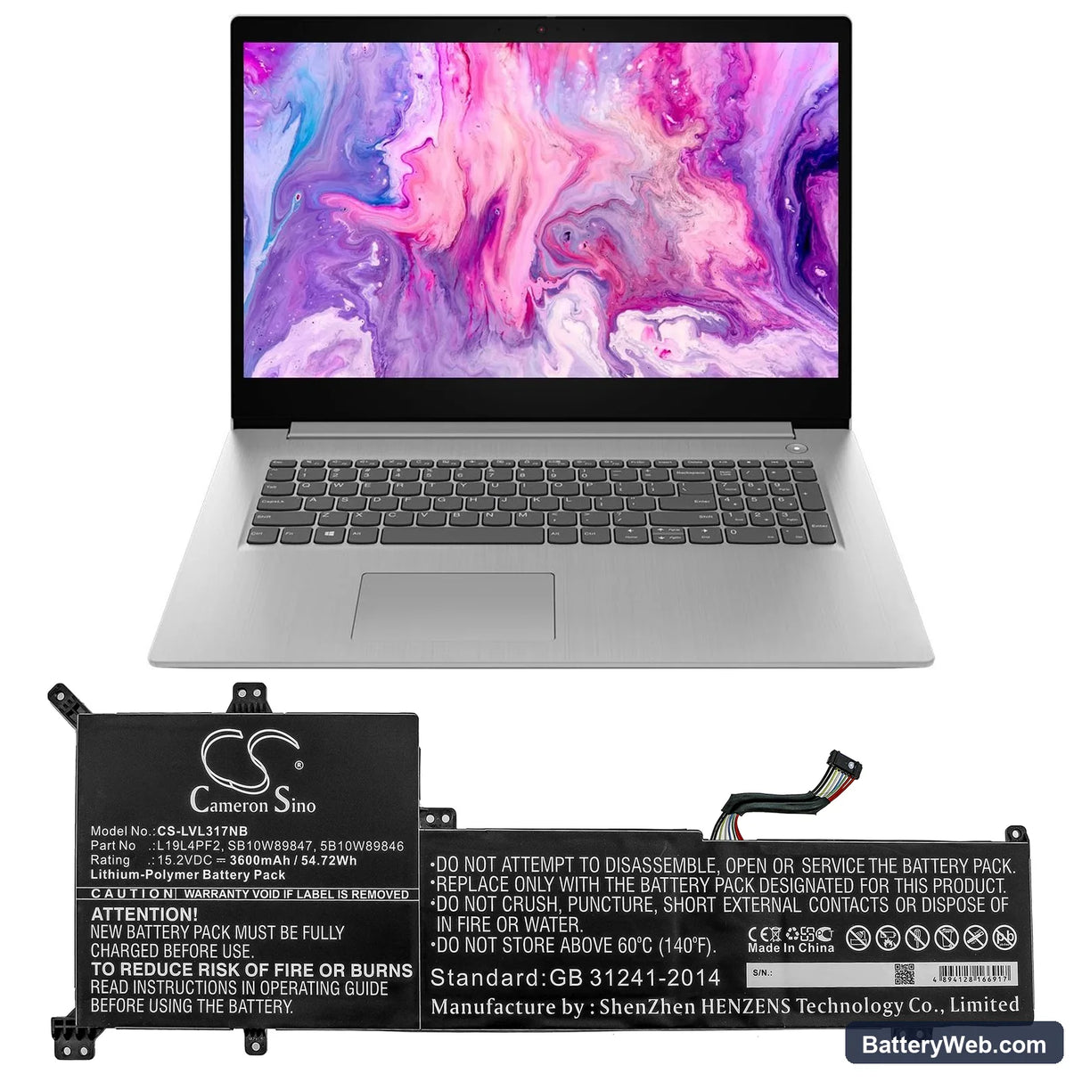 Lenovo IdeaPad 3-17ADA05 Replacement Battery, 15.2V, 3600mAh, Li-Polymer 5