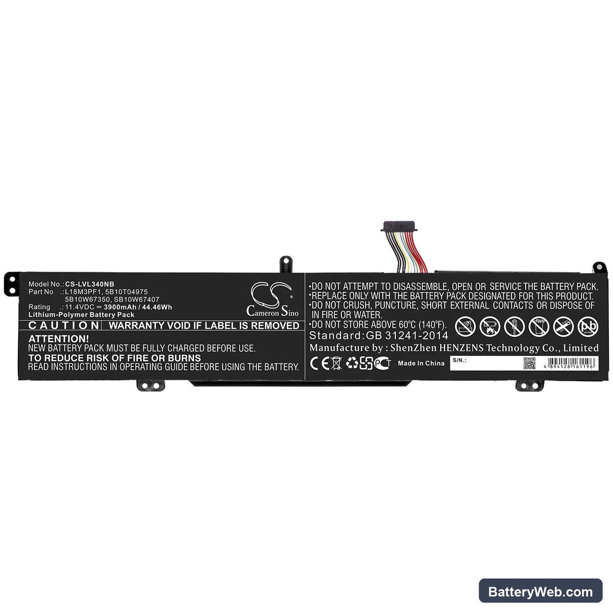 Lenovo IdeaPad L340-15IRH Replacement Battery, 11.4V, 3900mAh, Li-Polymer 3