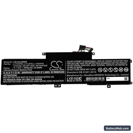Lenovo Yoga L390 Replacement Battery, 11.1V, 3950mAh, Li-Polymer 3