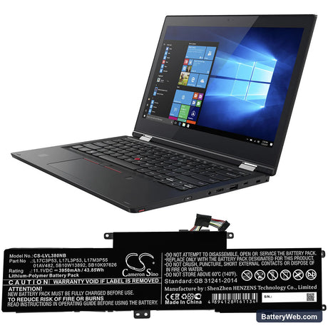 Lenovo Yoga L390 Replacement Battery, 11.1V, 3950mAh, Li-Polymer 5