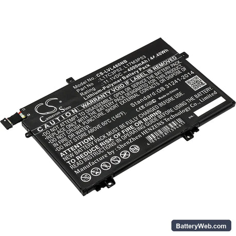 Lenovo ThinkPad L480 Replacement Battery, 11.1V, 4000mAh, Li-Polymer 1