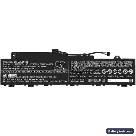 Lenovo IdeaPad 5 14ARE05 Replacement Battery, 11.52V, 4850mAh, Li-Polymer 3