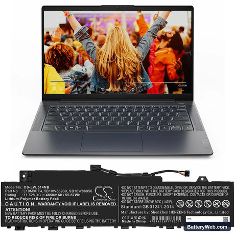 Lenovo IdeaPad 5 14ARE05 Replacement Battery, 11.52V, 4850mAh, Li-Polymer 5