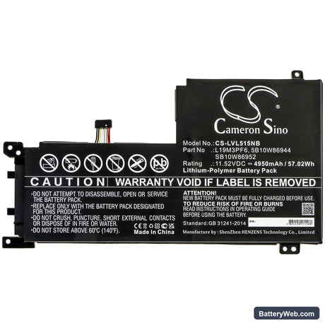 Lenovo IdeaPad 5-15IIL05 81YK003VMZ Replacement Battery, 11.52V, 4950mAh, Li-Polymer 3