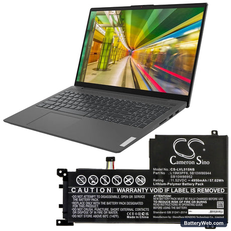 Lenovo IdeaPad 5-15IIL05 81YK003VMZ Replacement Battery, 11.52V, 4950mAh, Li-Polymer 5
