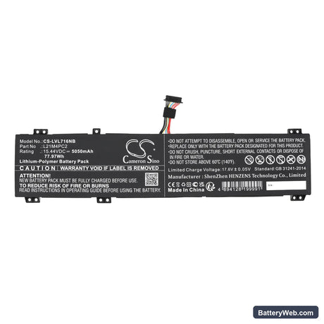 Lenovo Legion 7 16IAX7 82TD0099MH Replacement Battery, 15.44V, 5050mAh, Li-Polymer 3