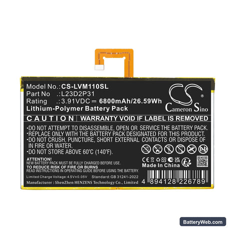 Lenovo Pad 2024 TB331FC Replacement Battery, 3.91V, 6800mAh, Li-Polymer 3
