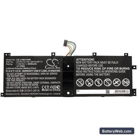 Lenovo IdeaPad Miix 510-12ISK-80U10002GE Replacement Battery, 7.68V, 4850mAh, Li-Polymer 3