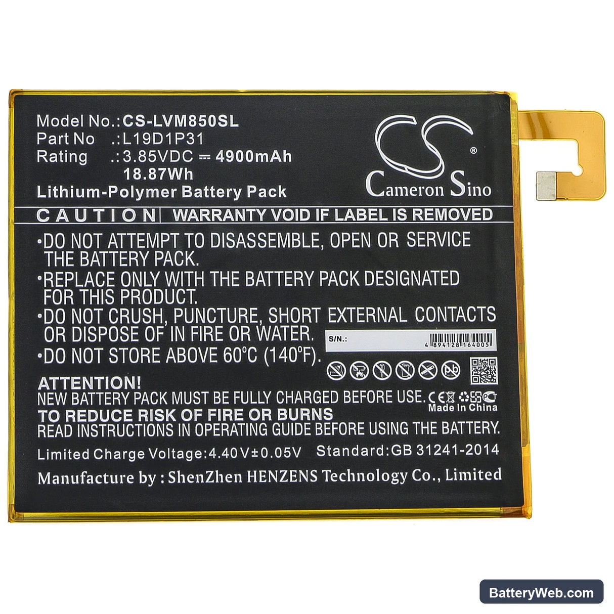 Launch X-431 Turbo Diagnostic Replacement Battery, 3.85V, 4900mAh, Li-Polymer 3