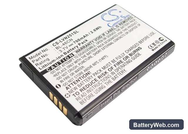 LG Cosmos 2 Replacement Battery, 3.7V, 700mAh, Li-ion 1