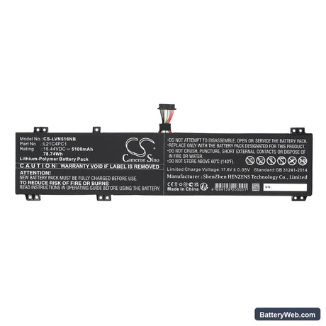 Lenovo Legion 5 Pro 16IAH7H 82RF005PID Replacement Battery, 15.44V, 5100mAh, Li-Polymer 3