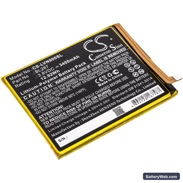 Lenovo K9 Note Replacement Battery, 3.8V, 3400mAh, Li-Polymer 1