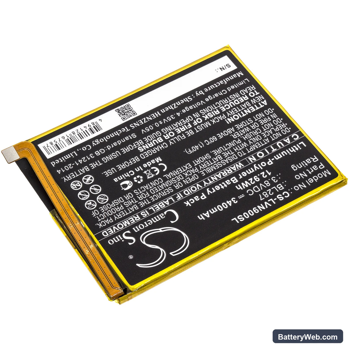 Lenovo K9 Note Replacement Battery, 3.8V, 3400mAh, Li-Polymer 2