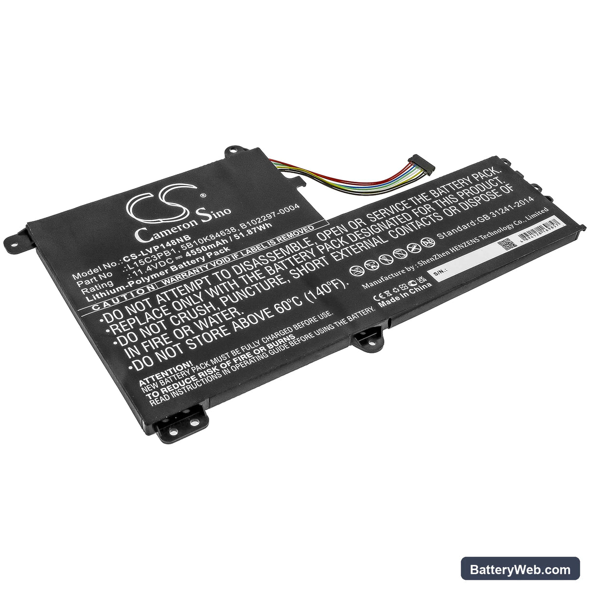 Lenovo IdeaPad Flex 4-1480 Replacement Battery, 11.4V, 4550mAh, Li-Polymer 1