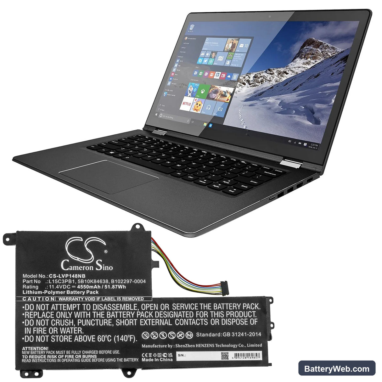 Lenovo IdeaPad Flex 4-1480 Replacement Battery, 11.4V, 4550mAh, Li-Polymer 5