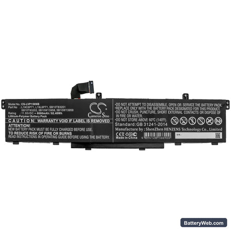 Lenovo ThinkPad P15 Gen 1 20SUS0GA00 Replacement Battery, 11.55V, 8000mAh, Li-Polymer 3