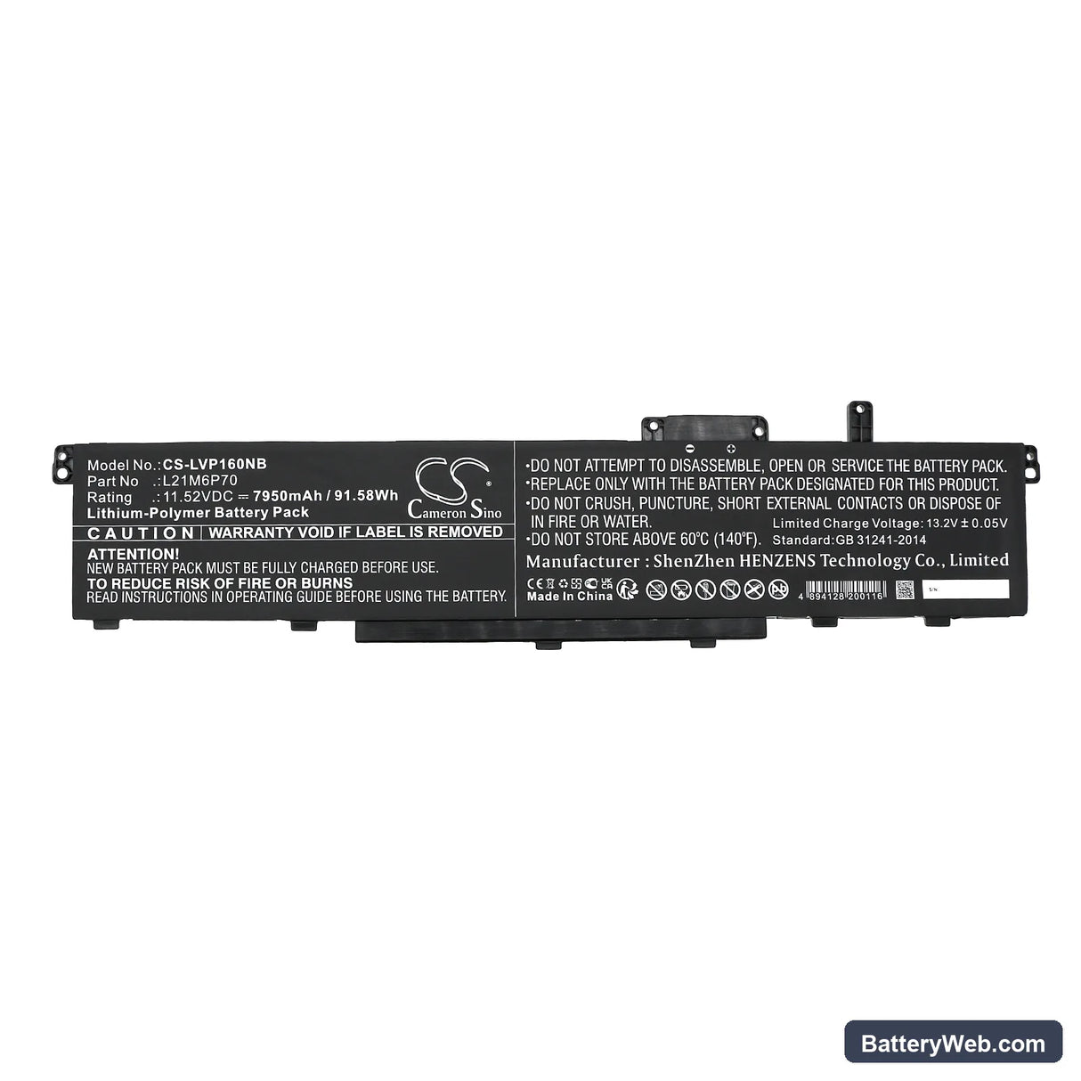 Lenovo ThinkPad P16 00CD 2022 Replacement Battery, 11.52V, 7950mAh, Li-Polymer 3