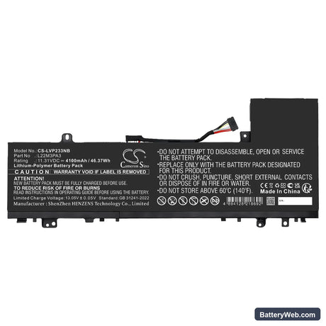 Lenovo IdeaPad Slim 5 14ABR8 82XE0001RK Replacement Battery, 11.31V, 4100mAh, Li-Polymer 3