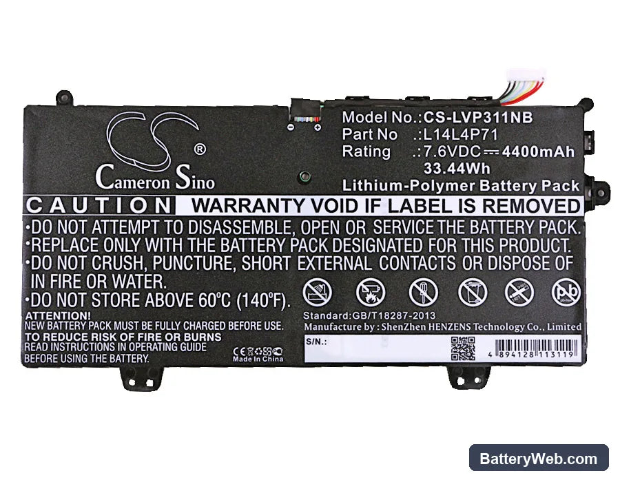 Lenovo Yoga 3 Pro 11 Replacement Battery, 7.6V, 4400mAh, Li-Polymer 5