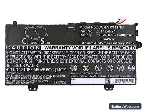 Lenovo Yoga 3 Pro 11 Replacement Battery, 7.6V, 4400mAh, Li-Polymer 5