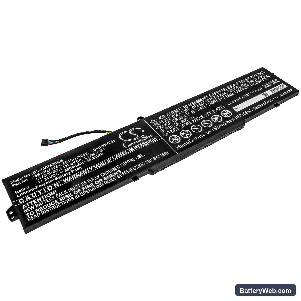 Lenovo IdeaPad 330-15ICH 81FK00A5AU Replacement Battery, 11.34V, 3900mAh, Li-Polymer 1