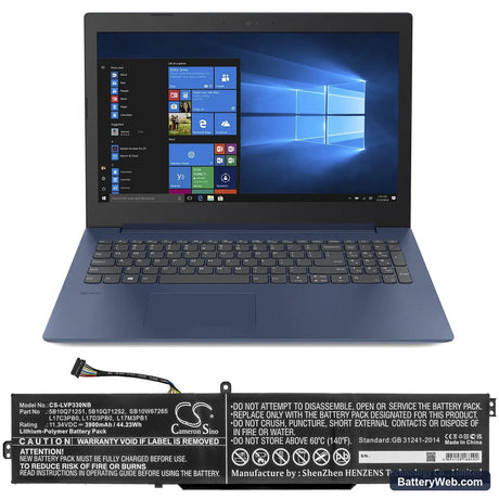 Lenovo IdeaPad 330-15ICH 81FK00A5AU Replacement Battery, 11.34V, 3900mAh, Li-Polymer 5