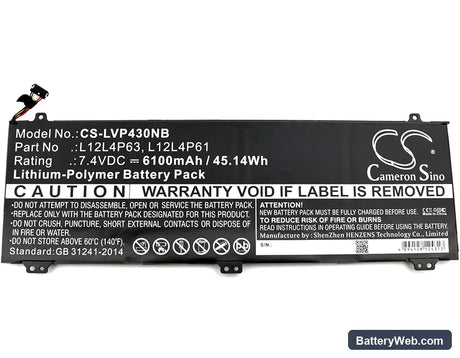 Lenovo IdeaPad U330p Replacement Battery, 7.4V, 6100mAh, Li-Polymer 3