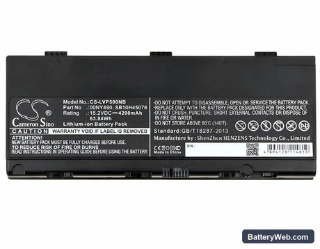Lenovo ThinkPad P50 Replacement Battery, 15.2V, 4200mAh, Li-ion 5