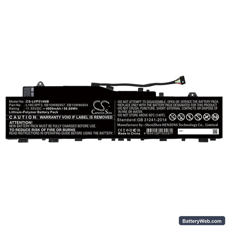 Lenovo IdeaPad 5 14 Replacement Battery, 11.55V, 4900mAh, Li-Polymer 3